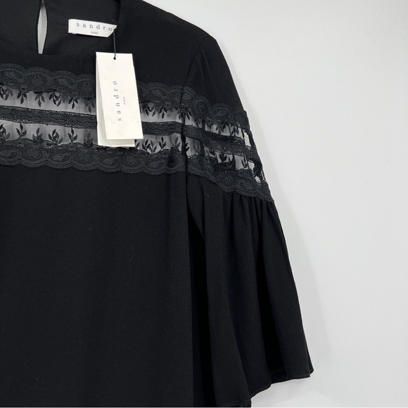 Sandro Paris Sully Black Lace Mesh Inset Dress Nwt Small - Picture 6 of 14